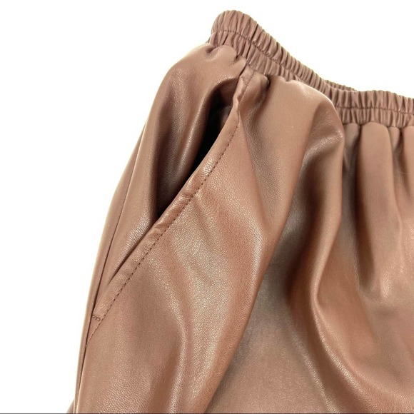 STAUD Clark Faux Vegan Leather Shorts SZ XS Bark Brown - Picture 10 of 13